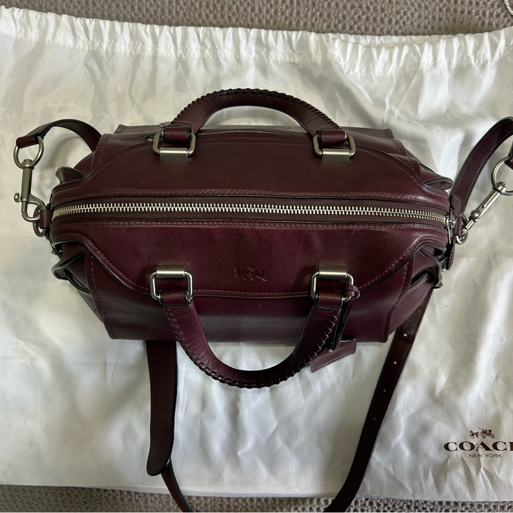 Coach Burgundy Leather Satchel with Double Zip - Picture 5 of 9